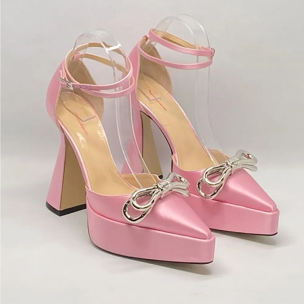 Mach & Mach Double Bow Satin Platform Pumps size 38